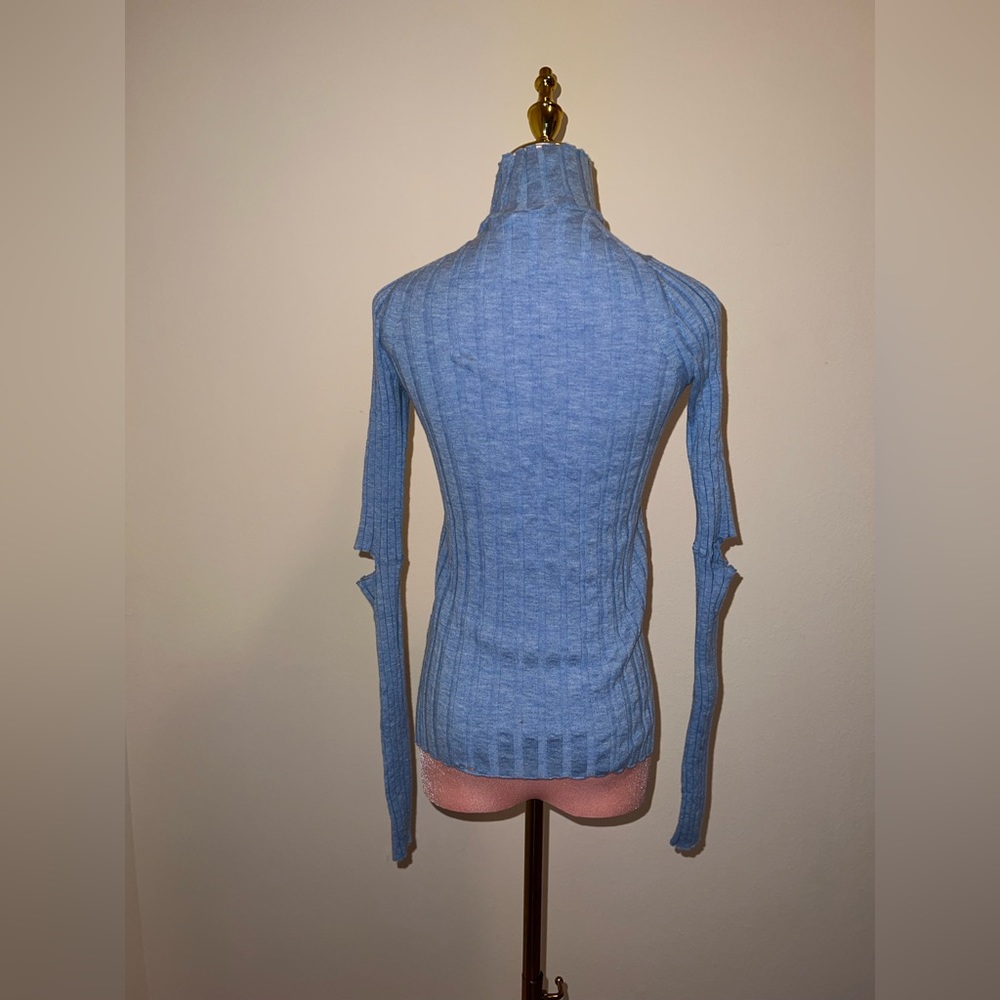 Helmut Lang Sky Blue Ribbed Turtleneck Sweater - Picture 2 of 7